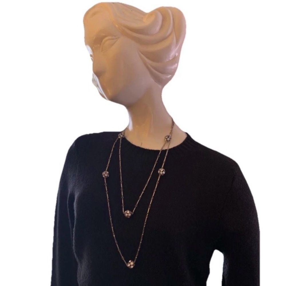 Single Strand Goldtone Necklace Rhinestone Embedded Balls Vintage Jewelry